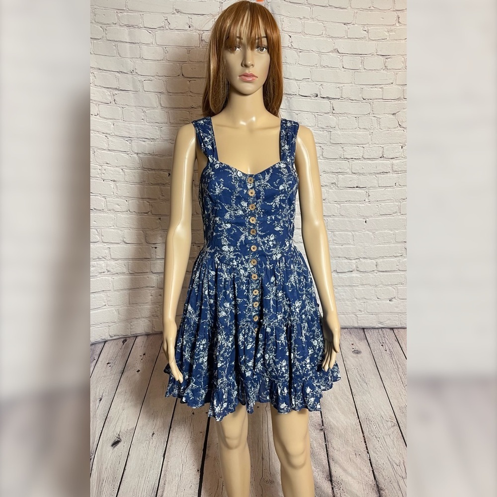 NWT New $128 Free People Dance on the Black Top Blue Floral Dress Size XS - Picture 3 of 15